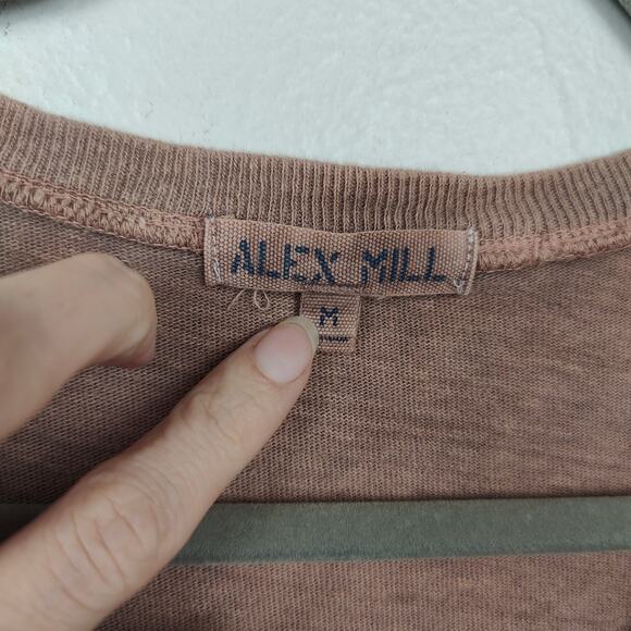 Alex Mill Elliott V Neck Tee Womens Large Recycled Cotton Garment Dyed Tan - Picture 4 of 7